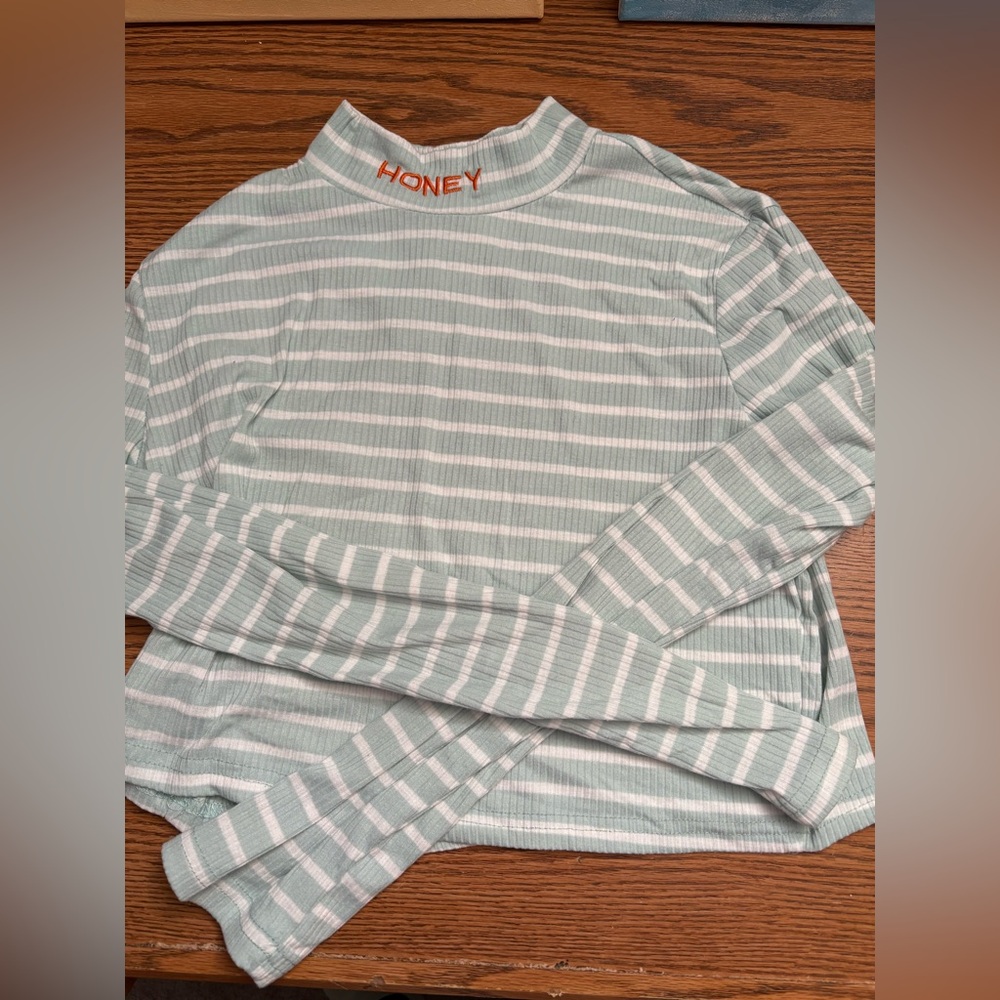 Striped green/teal and white crop long sleeve. Worn a few times.